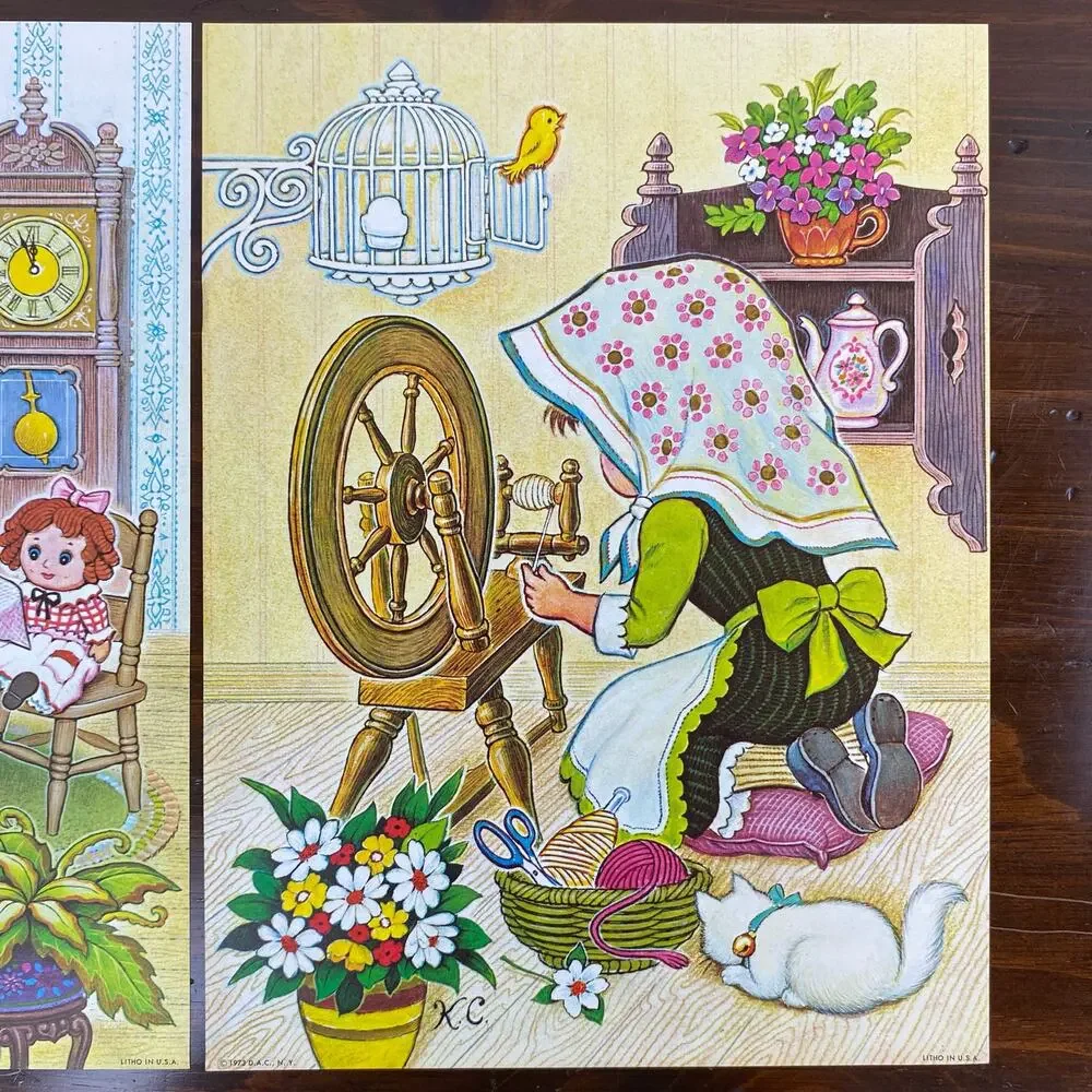 Two Vintage Lithograph Prints Teri-Tots Collection K. Chin 1973 Whimsical 12”x9”